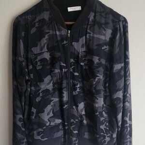 Equipment Silk Bomber Jacket Black/Grey Camo Med EUC